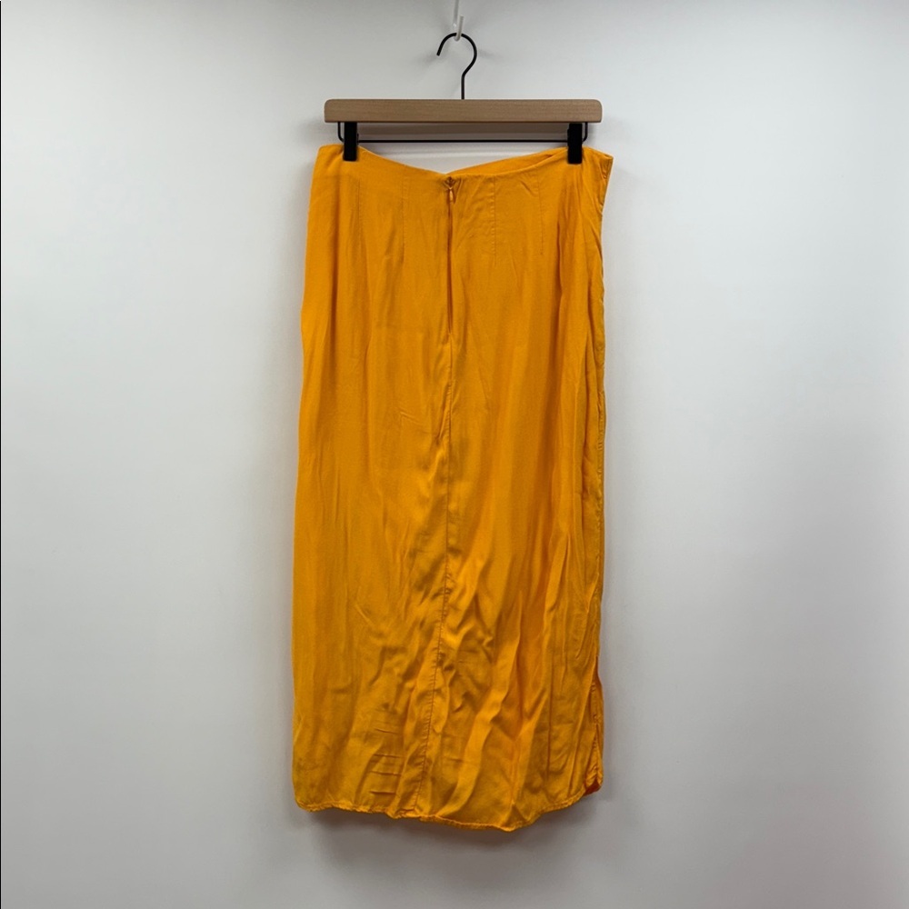 Ann Taylor LOFT Woven Twist Front Slit Midi Skirt Boho Golden Yellow 12 - Picture 5 of 8